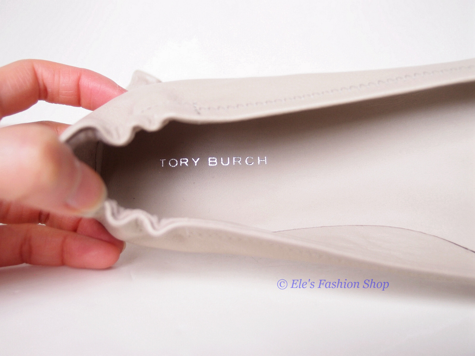 Pre-owned Tory Burch Crystal Logo Pave Minnie Leather Travel Ballet Flat Gray Us 9.5