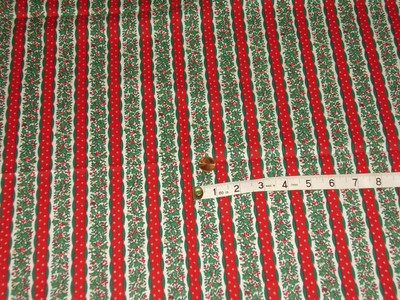 VTG NTT Christmas Floral Stripe Fabric Yuletide Berries & Bows 1 Yard