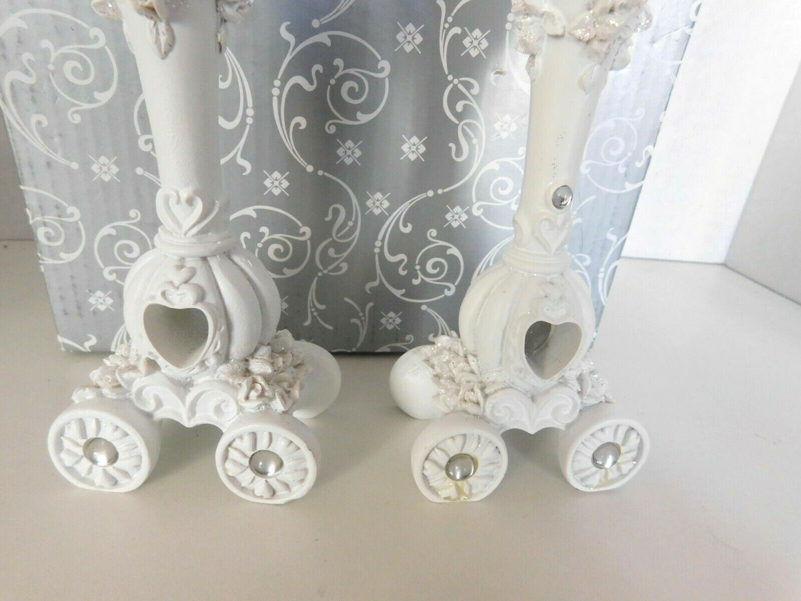 2 (Set) White Heart & Carriage Wedding Toasting Flute  Wedding Toasting Glasses