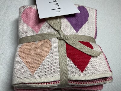 NICOLE MILLER KITCHEN DISH CLOTHS (4) HEARTS PINK PURPLE RED 100% COTTON  NWT