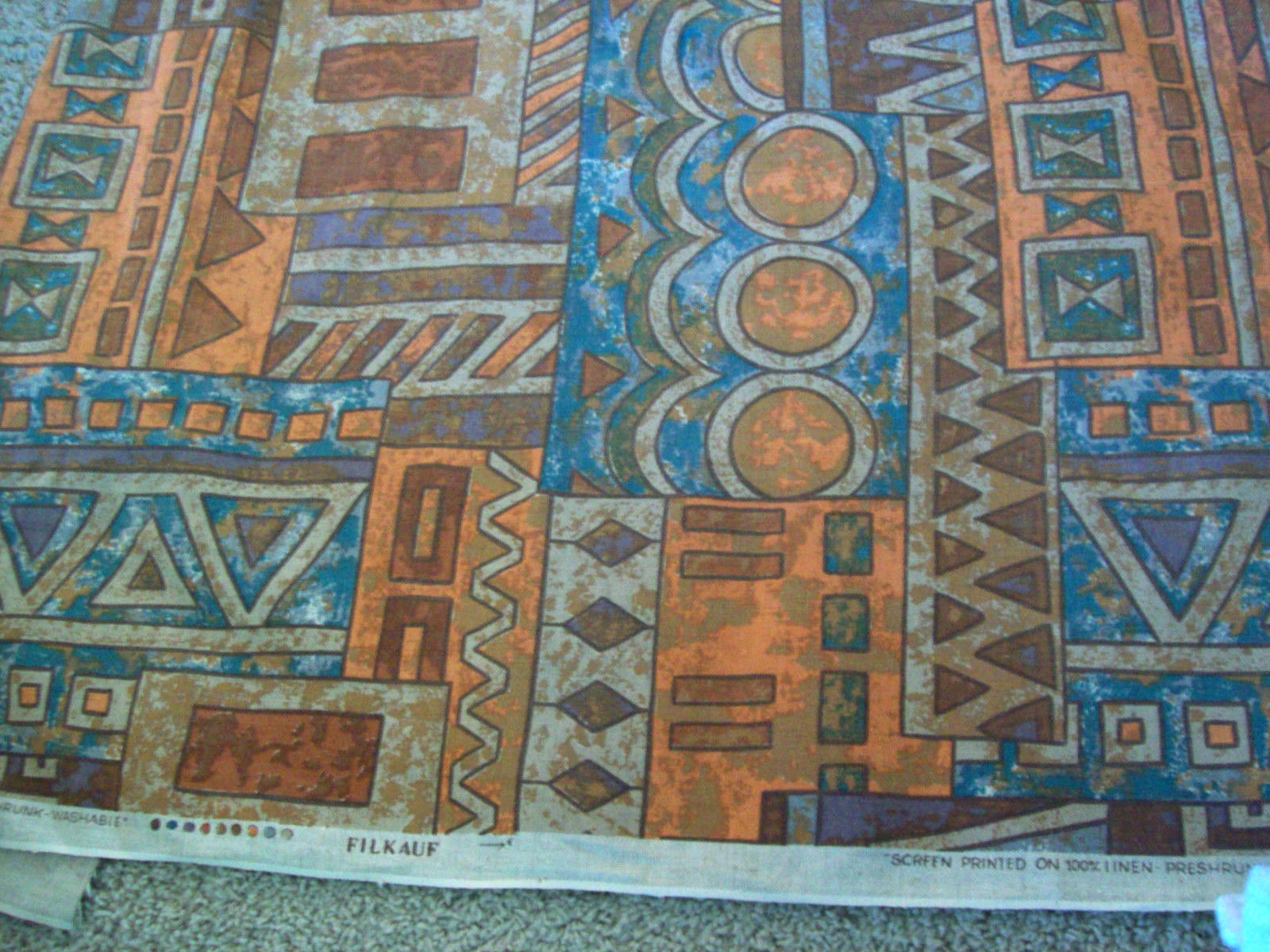 Mid-century FILKAUF Screen Printed Linen Fabric Scandinavian geometric 9 YDS