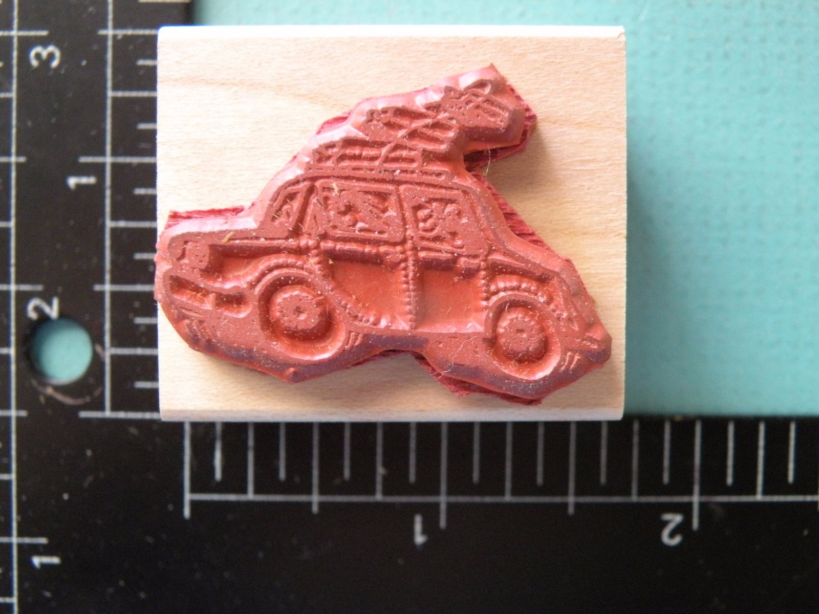 Family Car w/Luggage on Roof REMARKABLE! Rubber Stamp Good For Landscape Scene