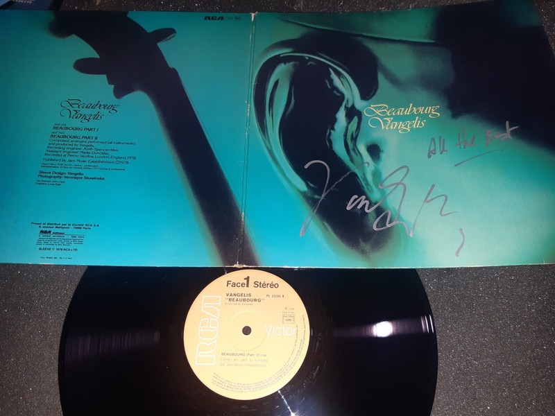 Vangelis Autograph Lp First Press Beaubourg Signed Live Aphrodite'S Child Singer