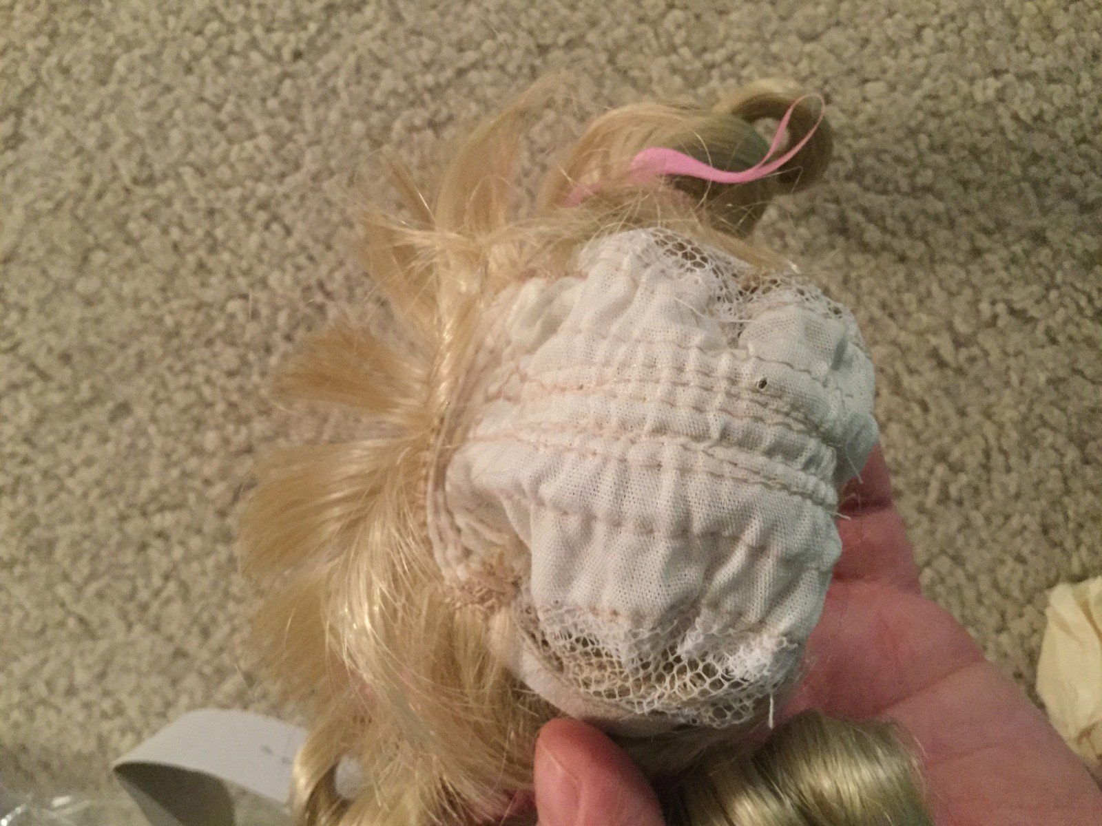 Doll Wig Size 9 Lt. Blonde Style 71BS Pigtail Ringlets Ribbon NIP Tallina's