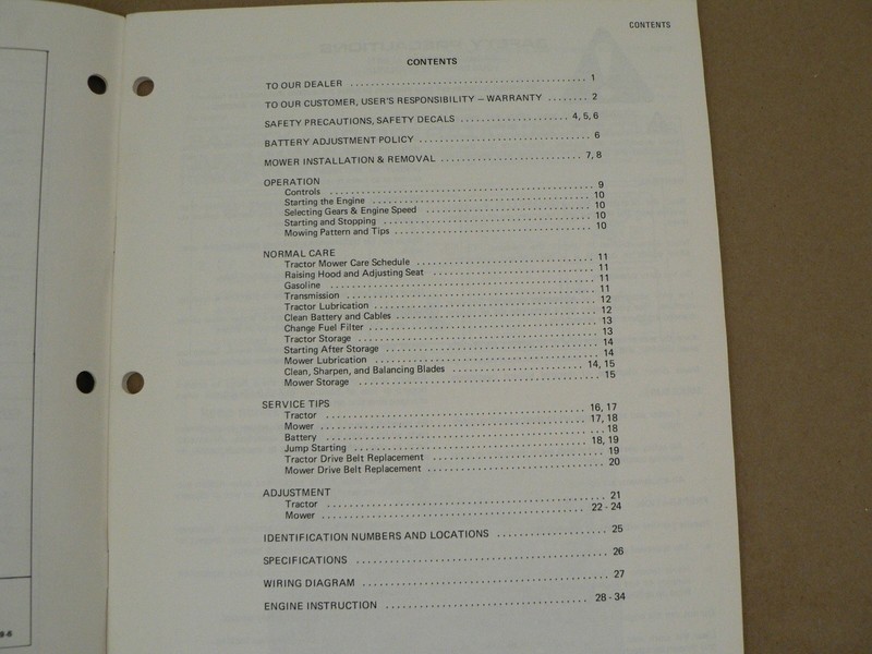 Allis Chalmers Model 616 Special Lawn Tractor Owners Manual Maintenance 1980