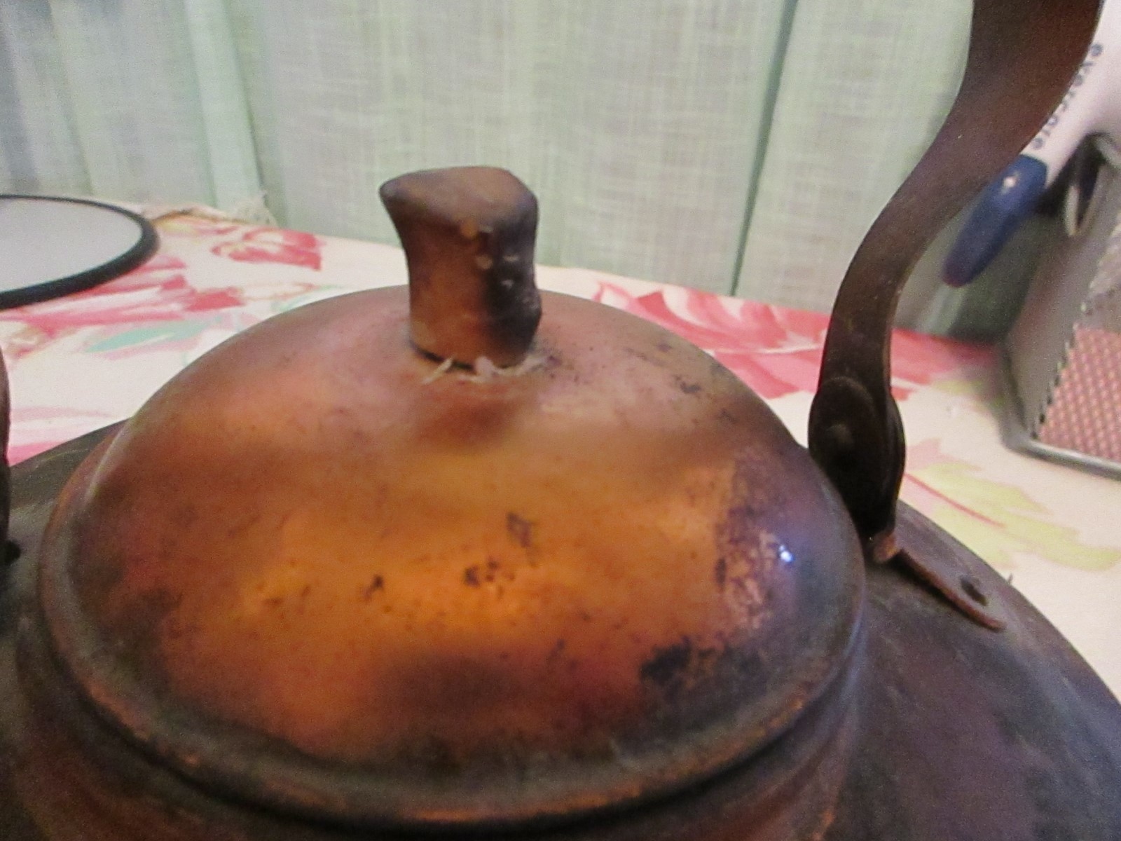 Vintage Portugal Copper Genie lamp Tea Kettle Wood handle 8x8