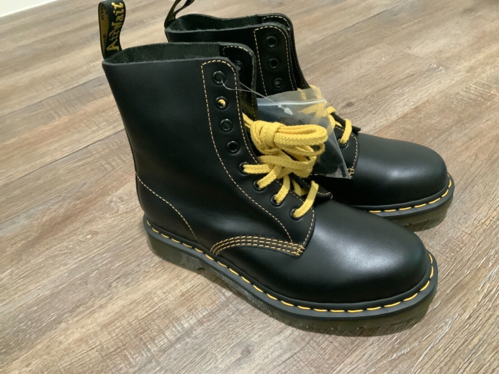 Doc Martens 1460 Pascal Yellow Stitch Black Leather Boots Doc Martens 1460 Pascal Yellow Stitch Black Leather Boots