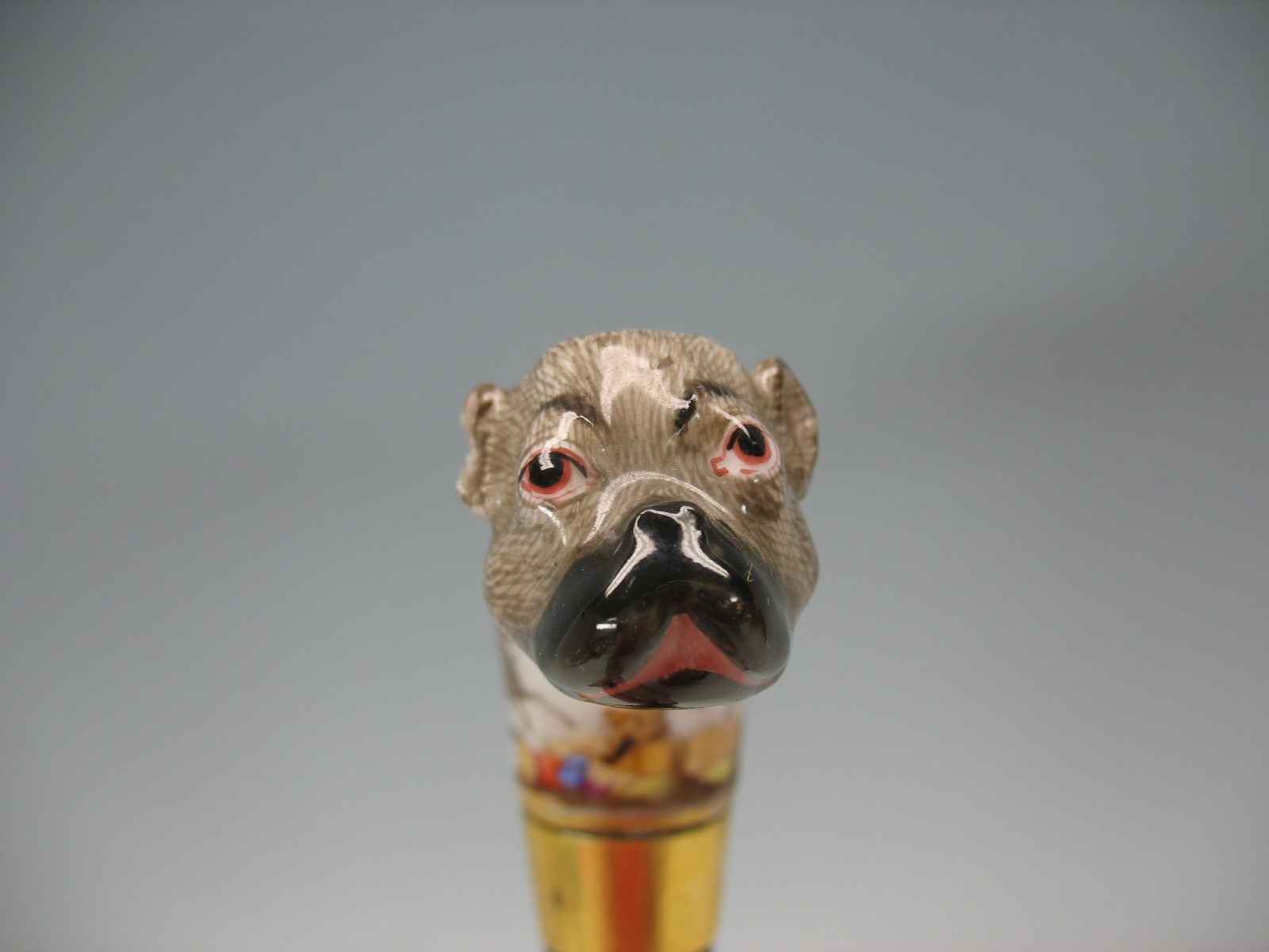 18th Century Meissen porcelain PUG dog walking stick cane handle
