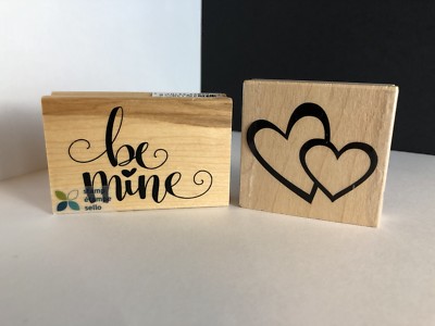 BE MINE Wood RUBBER STAMP & Double Hearts 02 Stamp ~  VALENTINE'S DAY New!