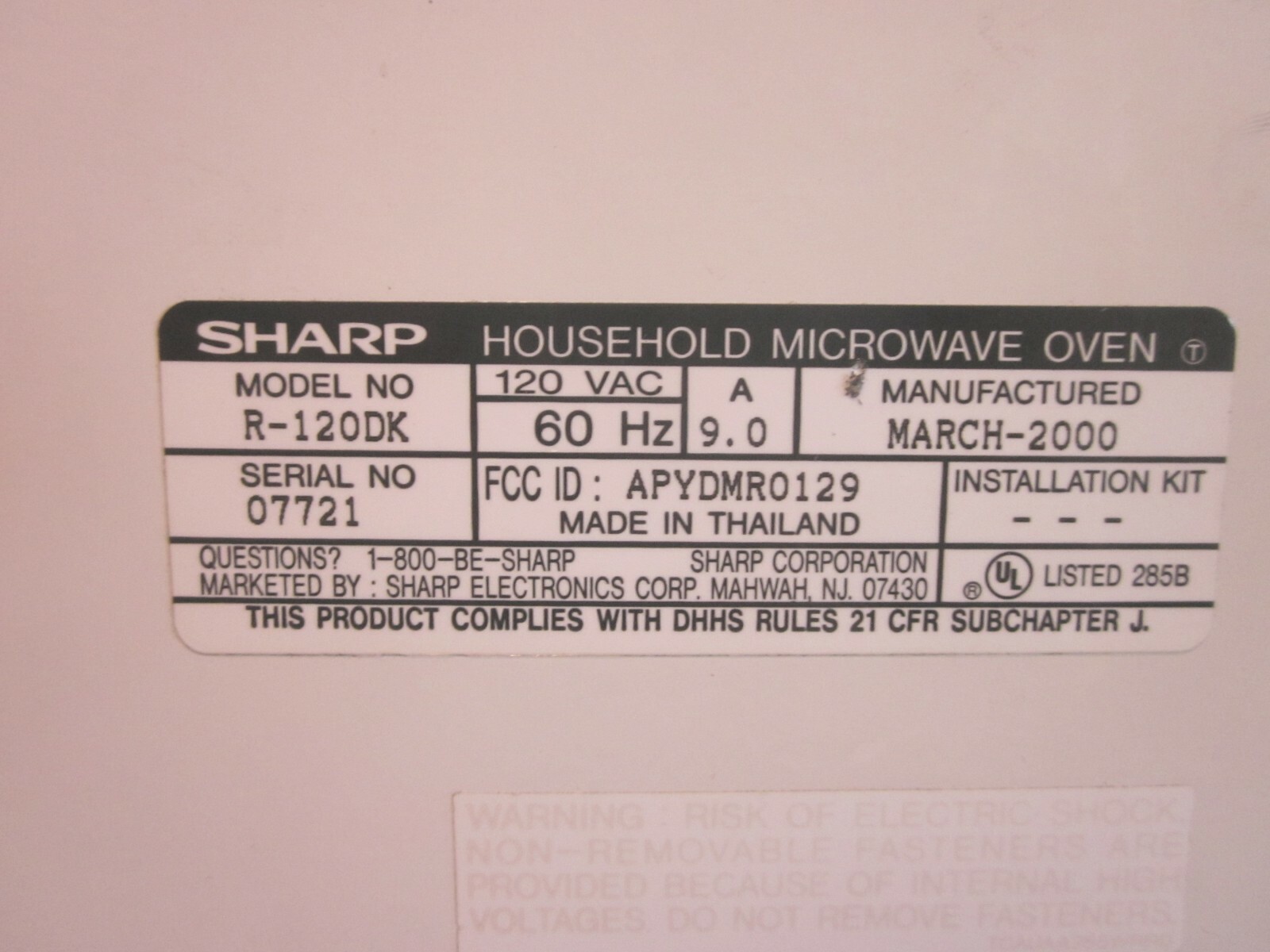 Sharp Carousel Half Pint Cube Shaped Microwave Oven R120DK Black Works Clean