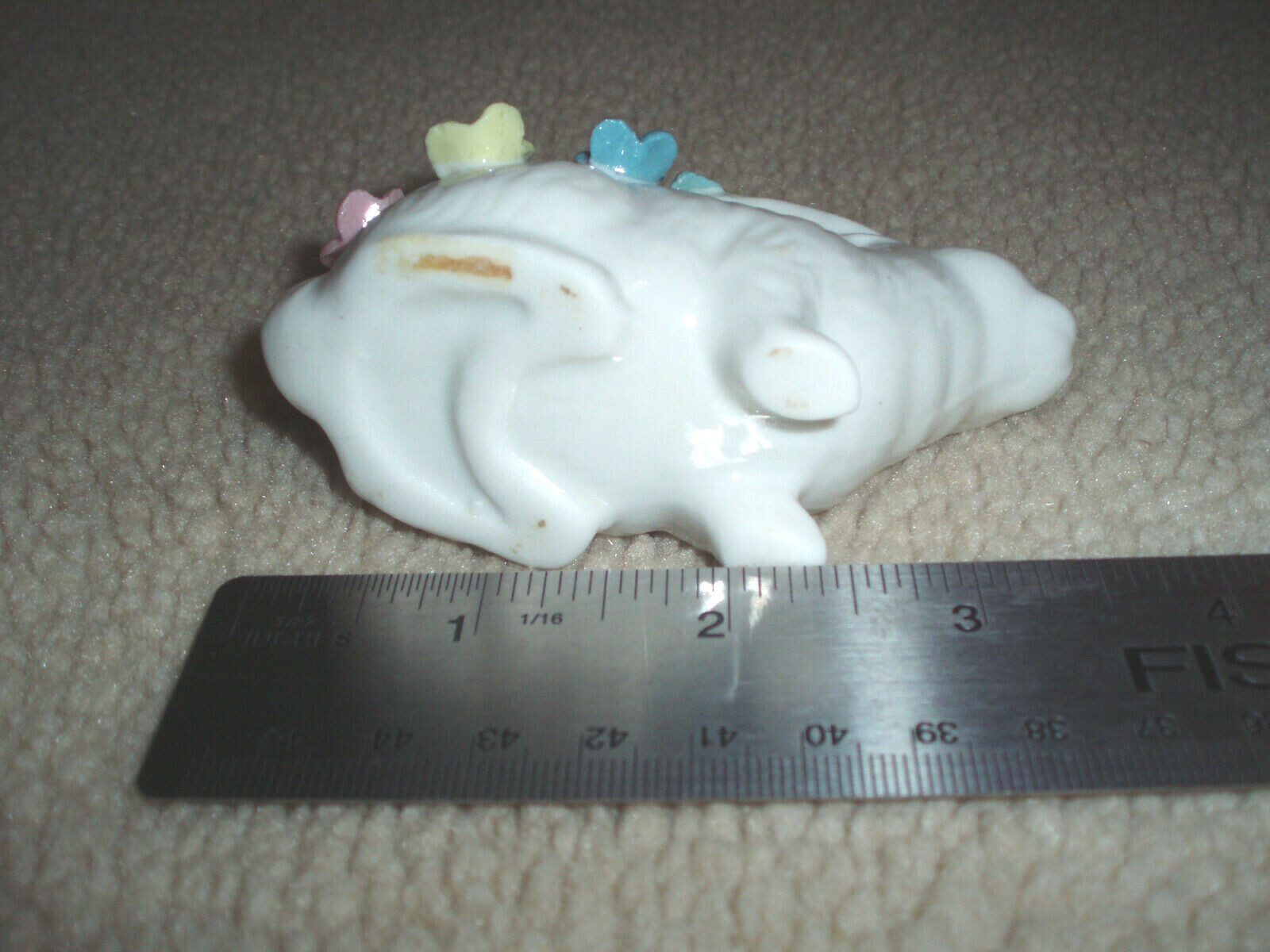 Vintage Porcelain Bunny Rabbit Pin Cushion White w/ Pastel Flowers Japan