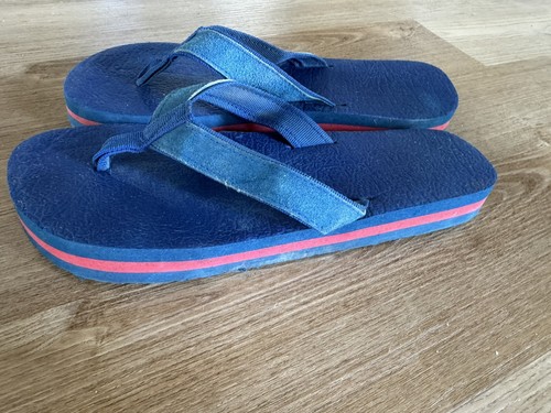 Vtg 80s Blue Suede Flip Flops Thongs Chunky Layered Beach