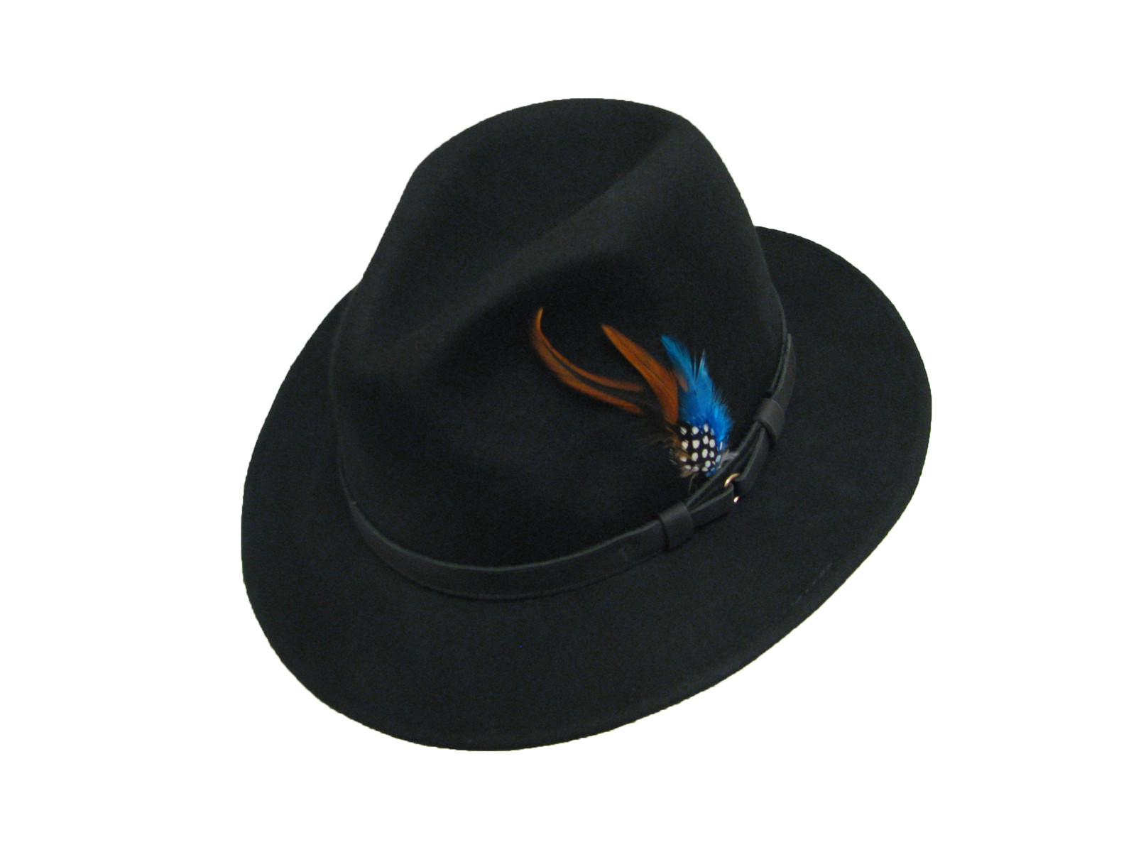 Gents Ranger 100 Wool Waterproof Black Felt Fedora Trilby Hat Leather