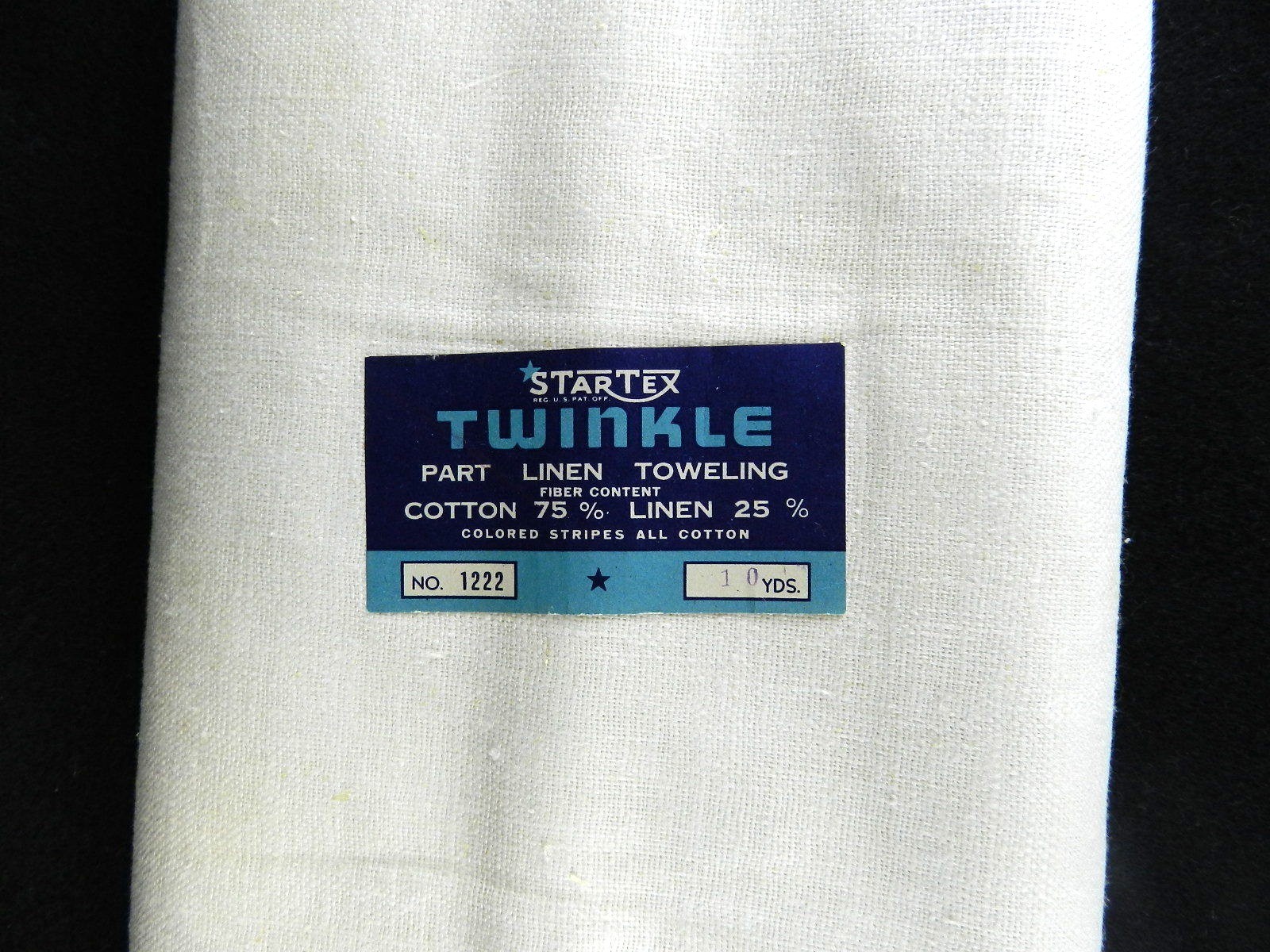 Vtg Startex Twinkle Toweling Fabric 10 Yds Blue Stripe Cotton/Linen Blend
