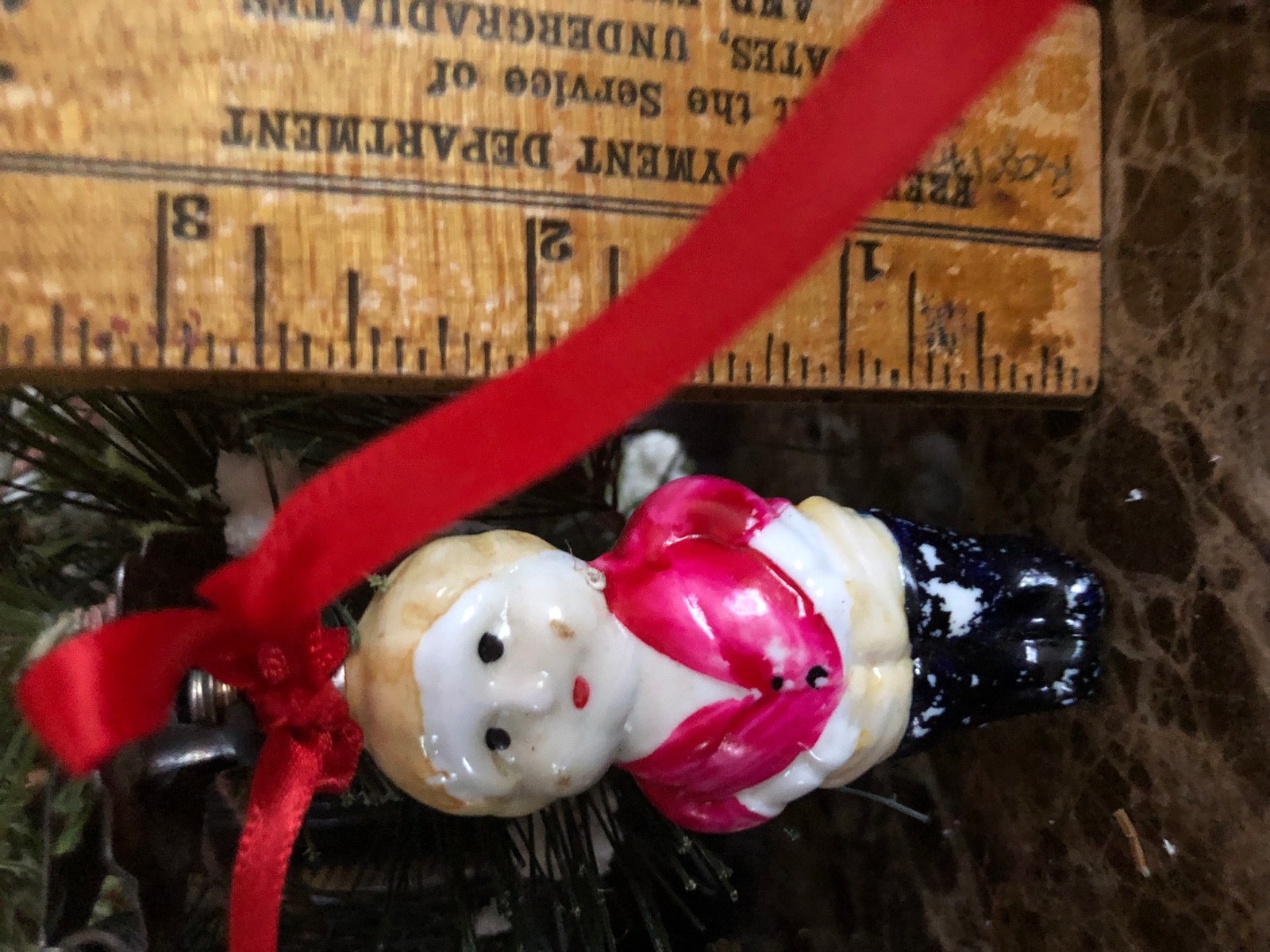 ANTIQUE CHRISTMAS LIGHT BULB, Milk Glass Santa Face (front and back)