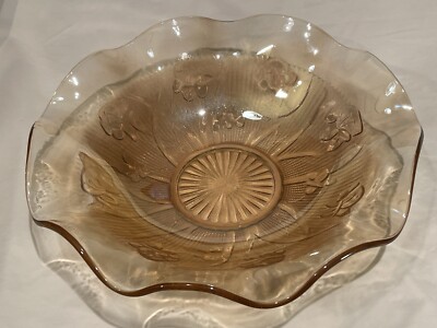 Jeanette Iris & Herringbone Carnival Iridescent Marigold 11.5'' Large Fruit Bowl