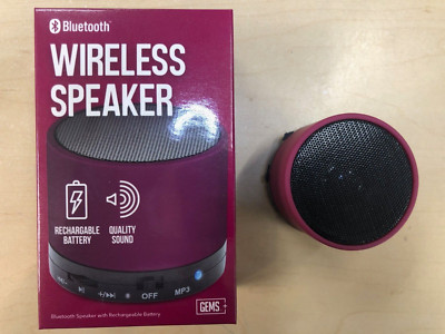 GEMS Mini Wireless Bluetooth Speaker - Micro SD - Burgundy - Rechargeable - NIP