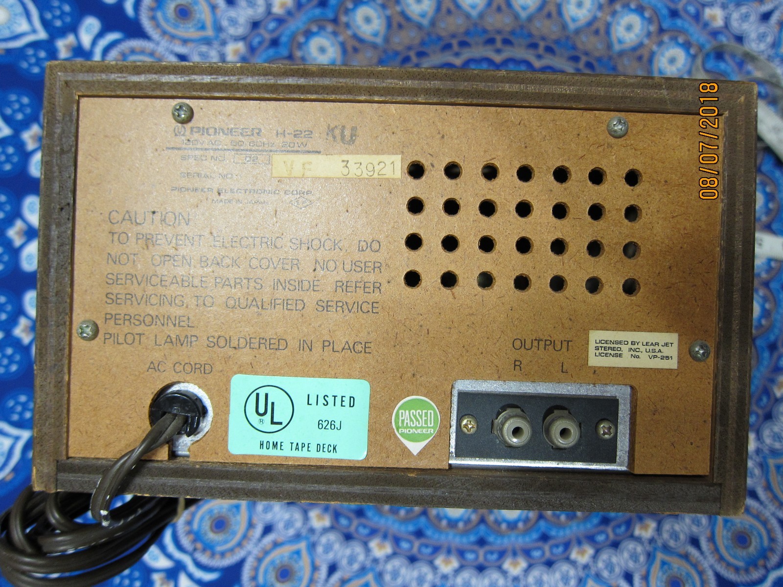 PIONEER H-223 8 TRACK TAPE DECK PLAYER