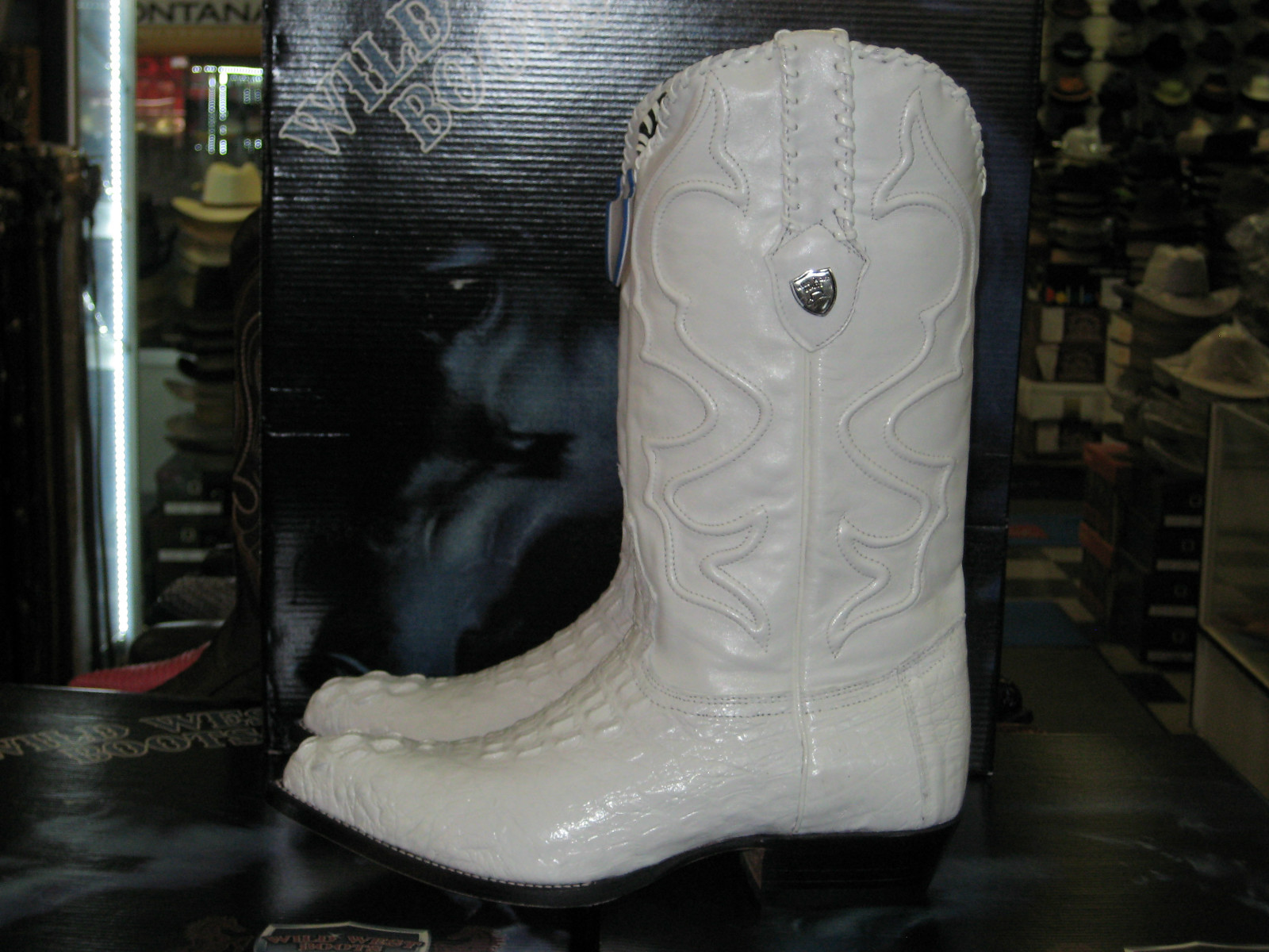 Pre-owned Wild West Boots Wild West White Genuine Crocodile Hornback Western Cowboy Boot J-toe (d) 2990228