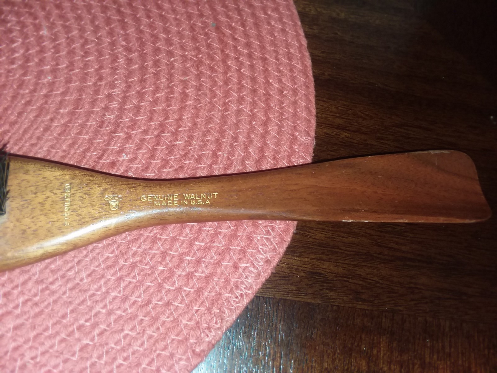 VTG Long Handled Walnut Wood Garment Clothes Bristle Lint Shoe Horn Brush USA