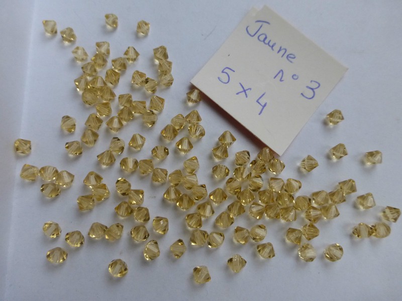Lot 120 Perle Anciennes En Cristal Forme Toupie BicÃ´Ne Jaune 5 X 4 Mm NÂ°3