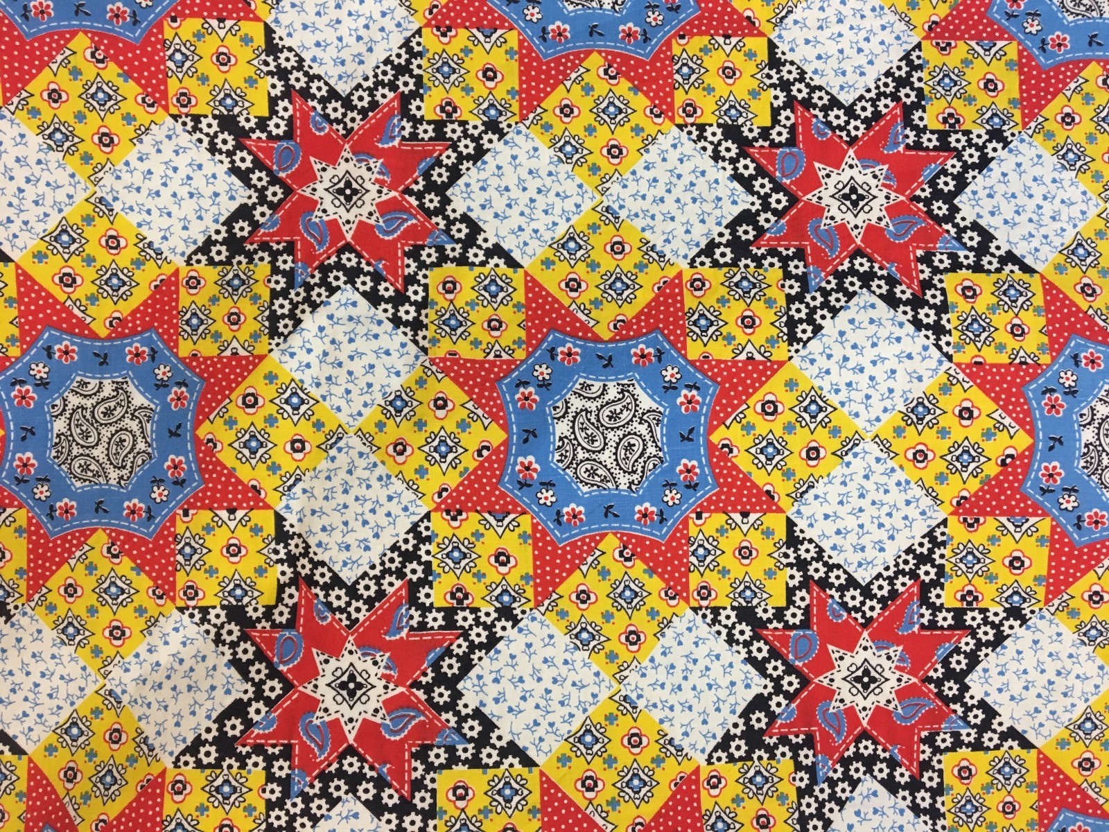Vtg Cheater Quilt Faux Patchwork Cotton Fabric 36 Inch Wide Remnant Appx 2/3 Yd