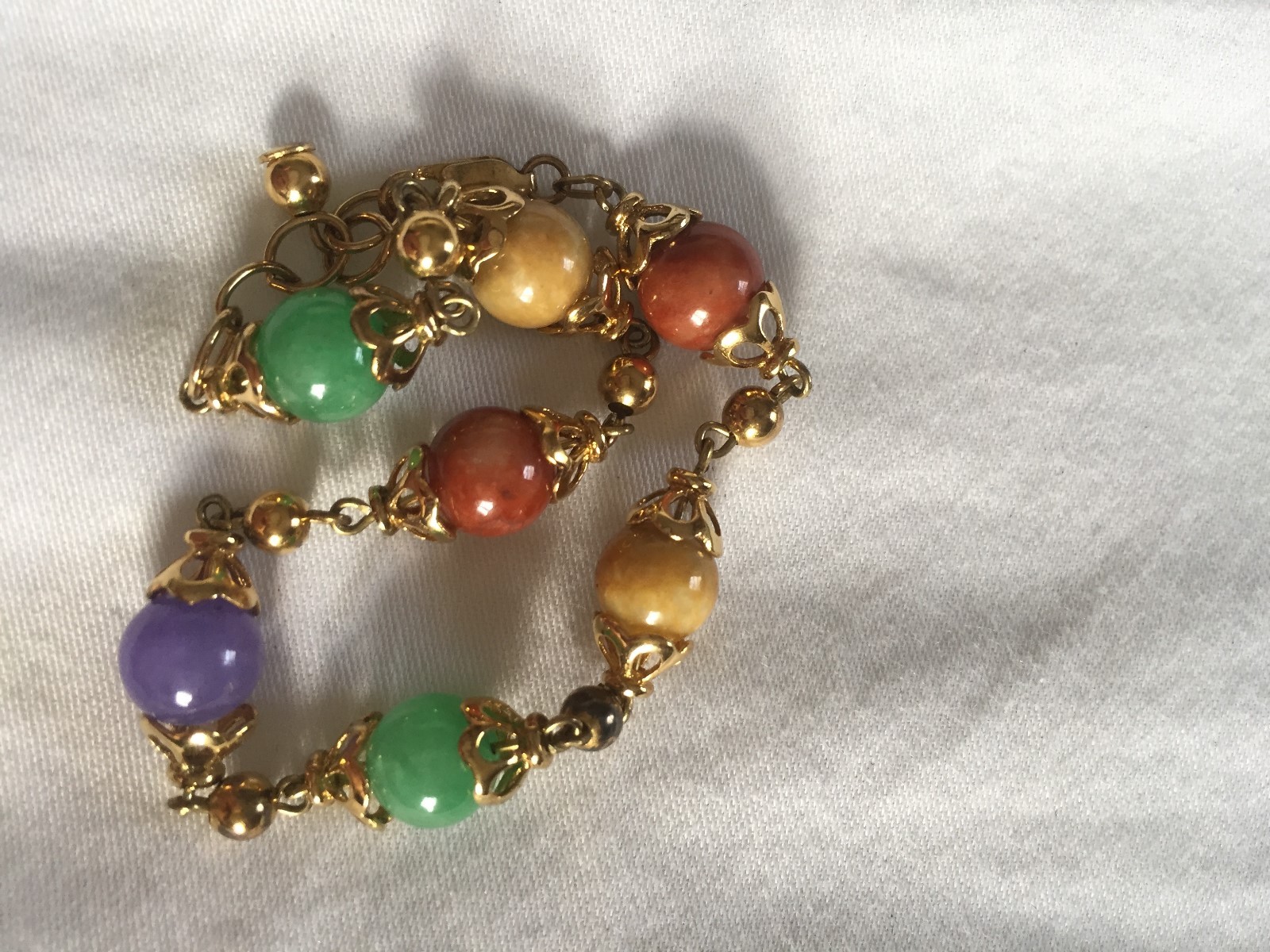 STERLING 925 GOLD WASH MULTICOLOR  TENIS BRACELET NATURAL JADE STONES