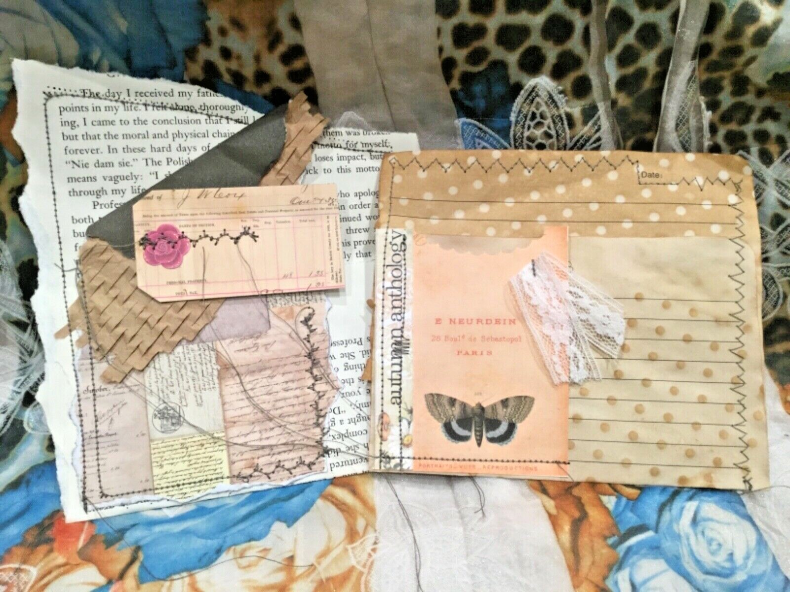 Ephemera Stitched Junk Journal Vintage Book Page Pockets Set Of 10