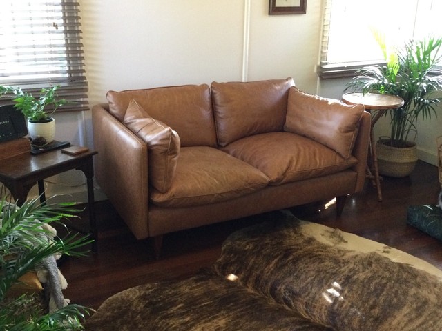 NEAR NEW! Freedom Eton vintage tan leather 2 seater sofa lounge