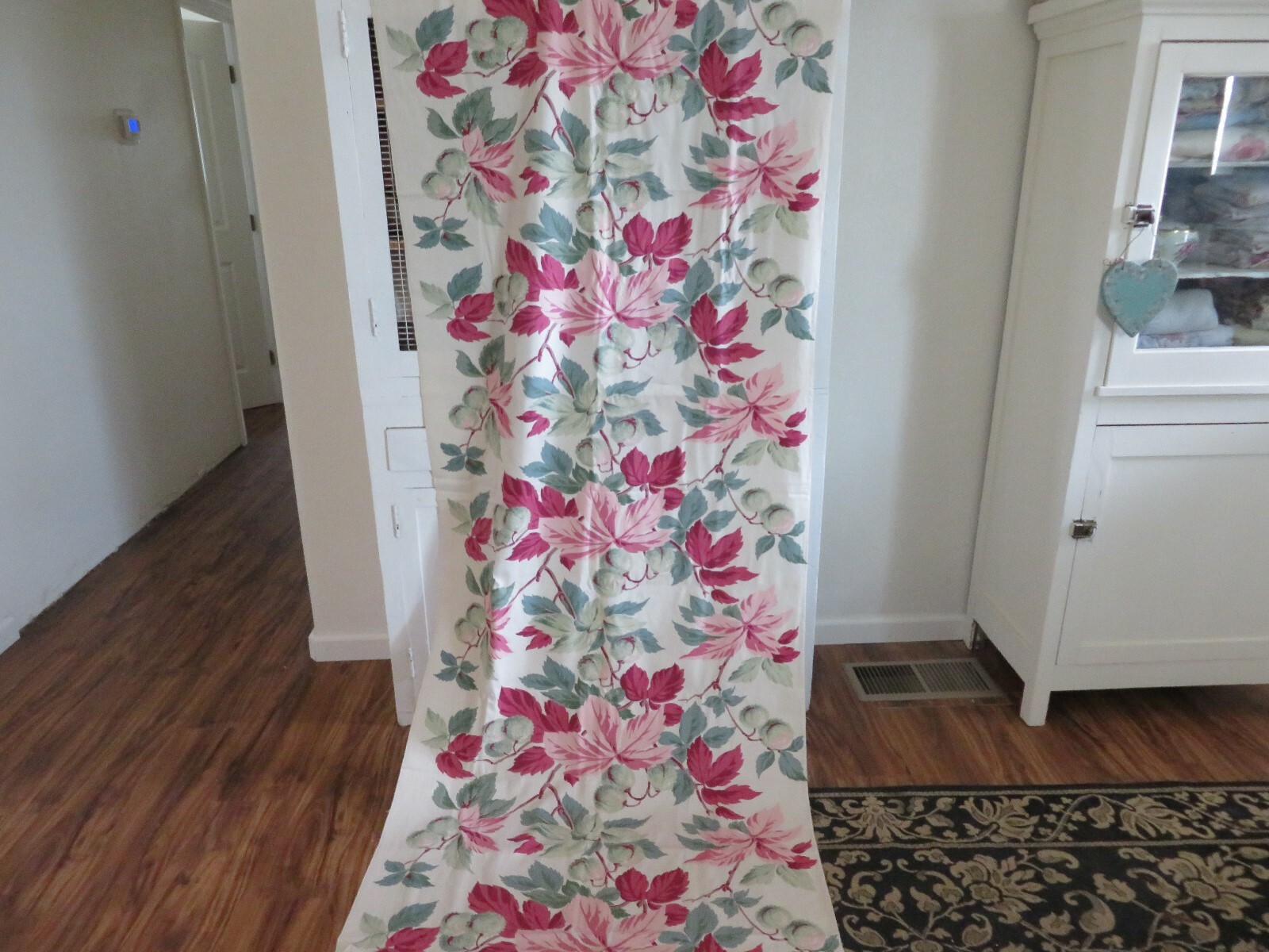 MOD ROMANTIC 40's 50's MCM Cotton Barkcloth era Drapes PINK on Creamy White