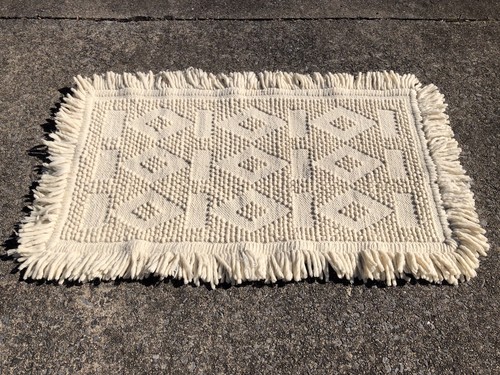 1960s-70s Vintage WOVEN WOOL RUG Geometric PATTERN Mod Mid-Century MCM 36”x60”