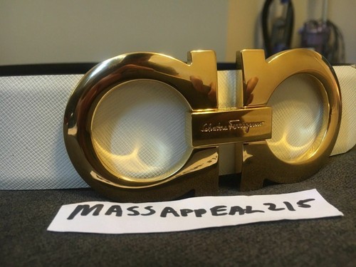 NWT Authentic *Salvatore Ferragamo* Reversible White/Black Belt Gold Buckle 105