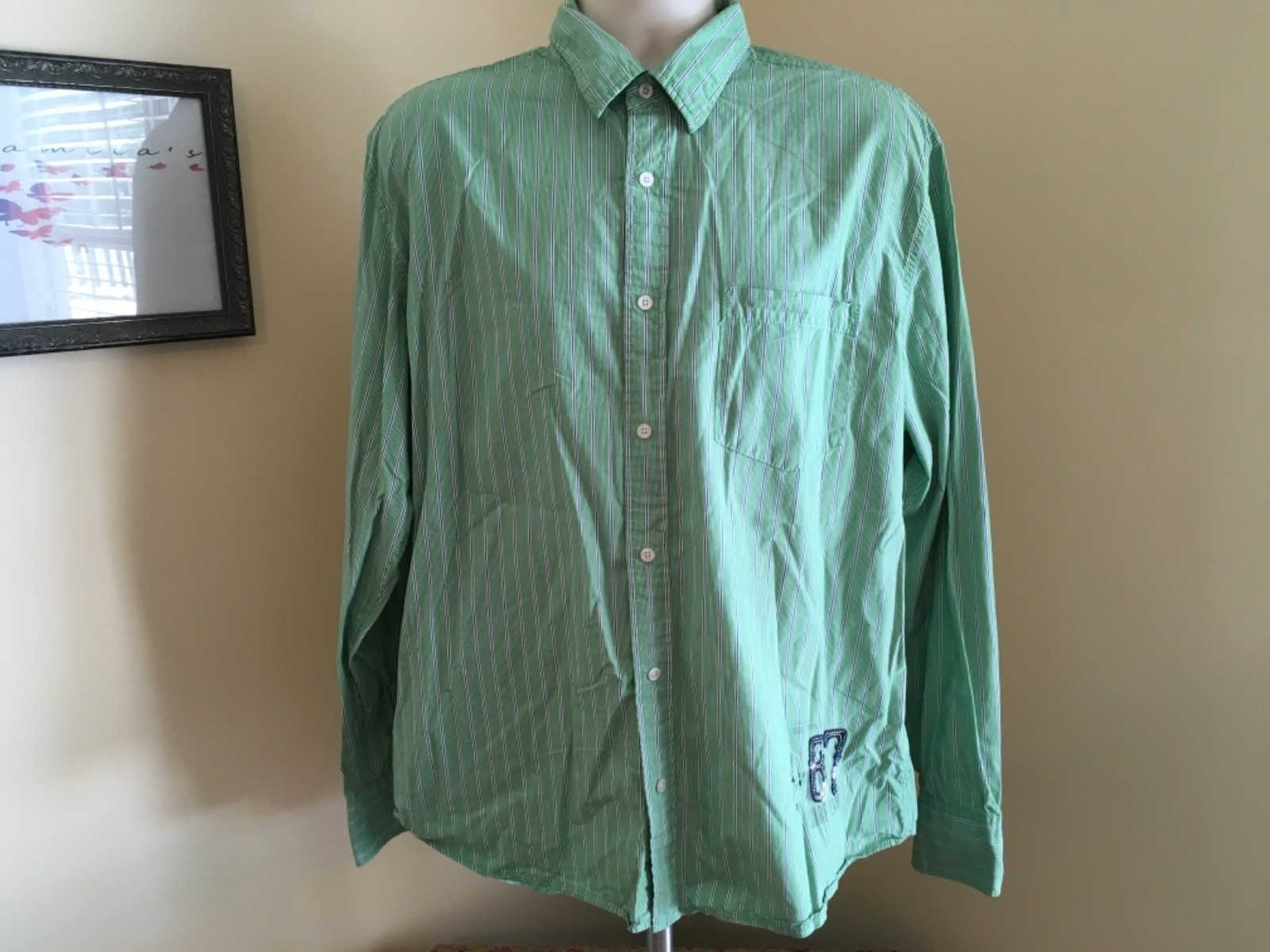Aeropostale Lot Red Polo Style Shirt Green Striped Button Down Shirt Men's XL