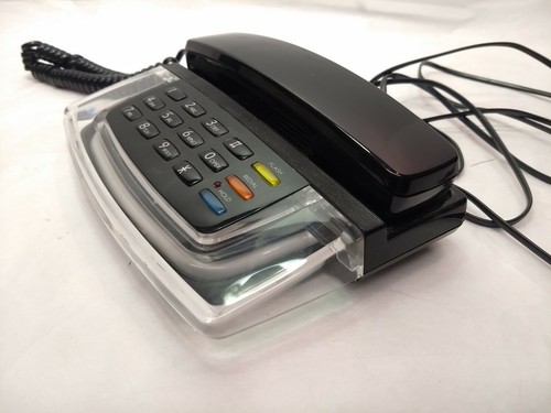 Vintage 1980's 1990's Black & Clear Krystalite *Blue Neon* Light Up Phone -EUC