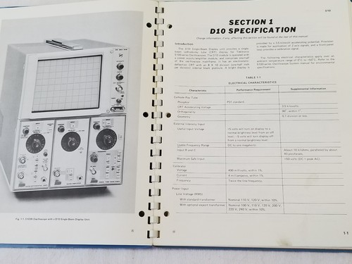 vintage TEKTRONIX instruction manual type D10 single beam display unit