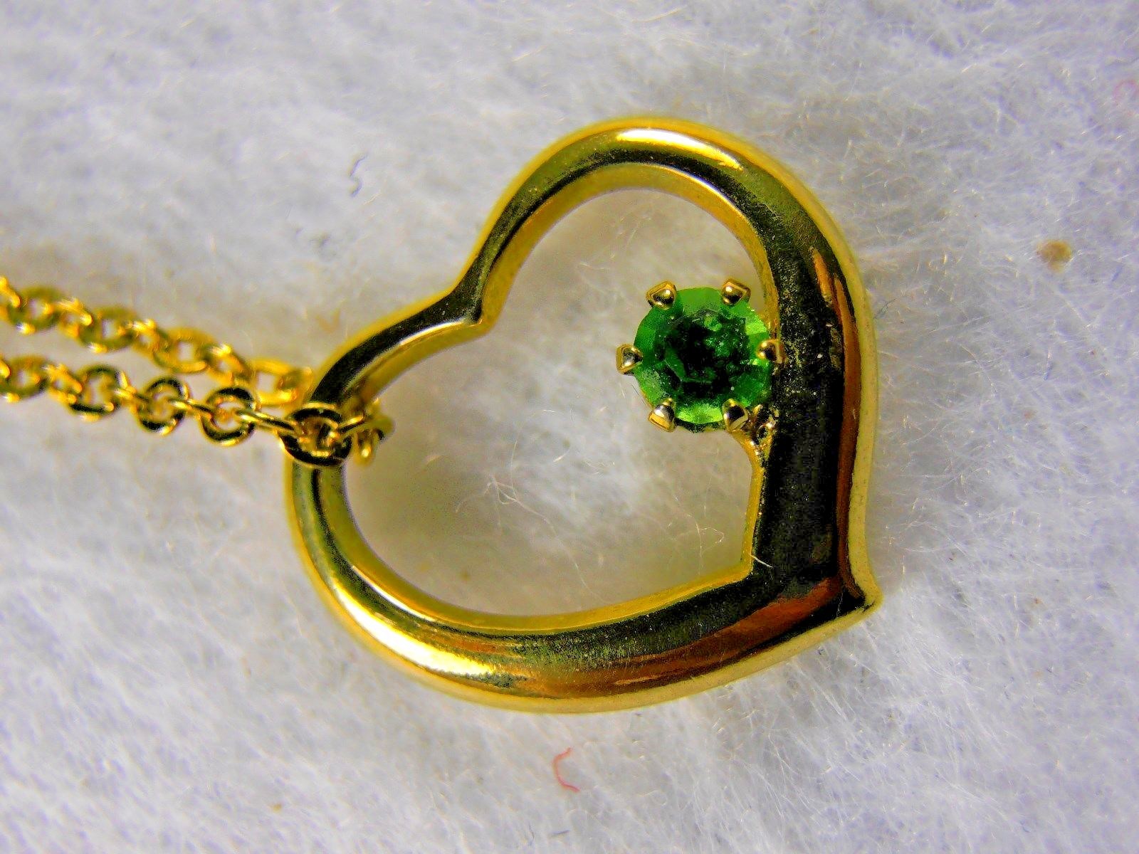 2 Goldtone Necklaces  Heart w/Colored Stone 16