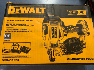 DEWALT DCN45RND1 20V MAX XR BRUSHLESS 15° COIL ROOFING NAILER TOOL KIT BRAND NEW