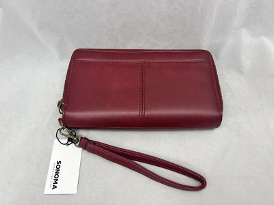 SONOMA $39 Ruby Wine RFID Blocking Double Zip Wristlet Wallet FAST SHIP!