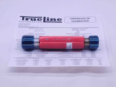 CERTIFIED 1 3/16 12 UN 2B THREAD PLUG GAGE 1.1875 GO NO GO PDS= 1.1334 & 1.1409