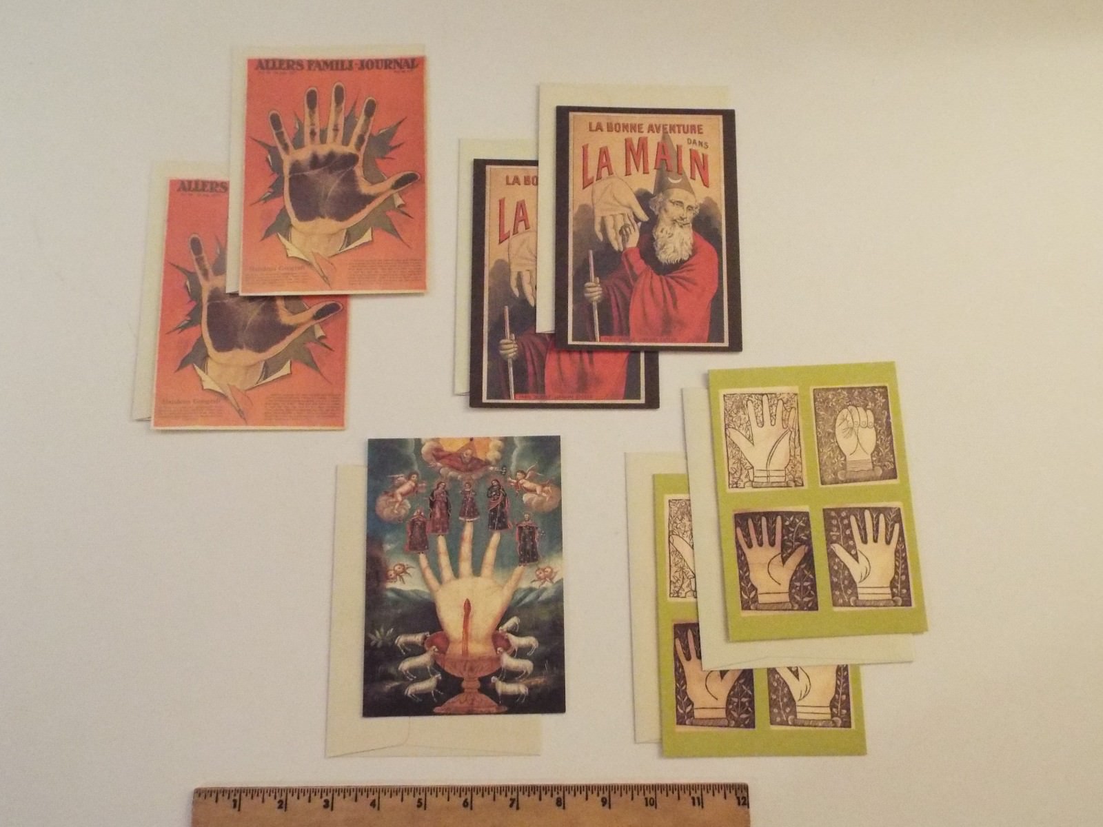 NEW-set of 7 ann fiery greeting cards-1998-RARE-fortune-telling-palmistry-hand**