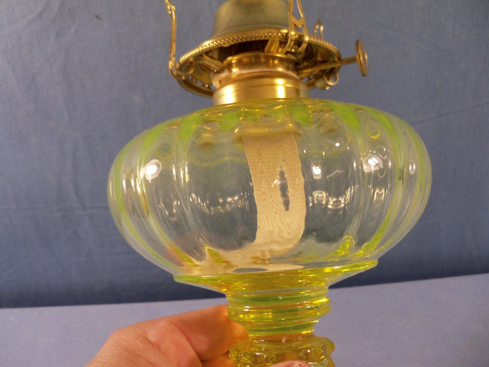 Large Mosser Vaseline Glass Oil Lamp