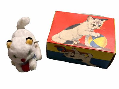 VTG RARE Max Carl Original Wind Up TOY Animated Furry CAT Playing Ball W-GERMANY