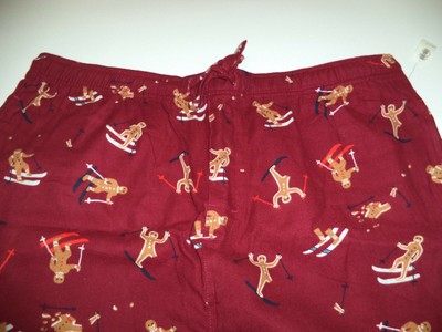 New Mens Size XXL Old Navy Red Flannel Pajama Lounge Pants Skiing Ginger Bread