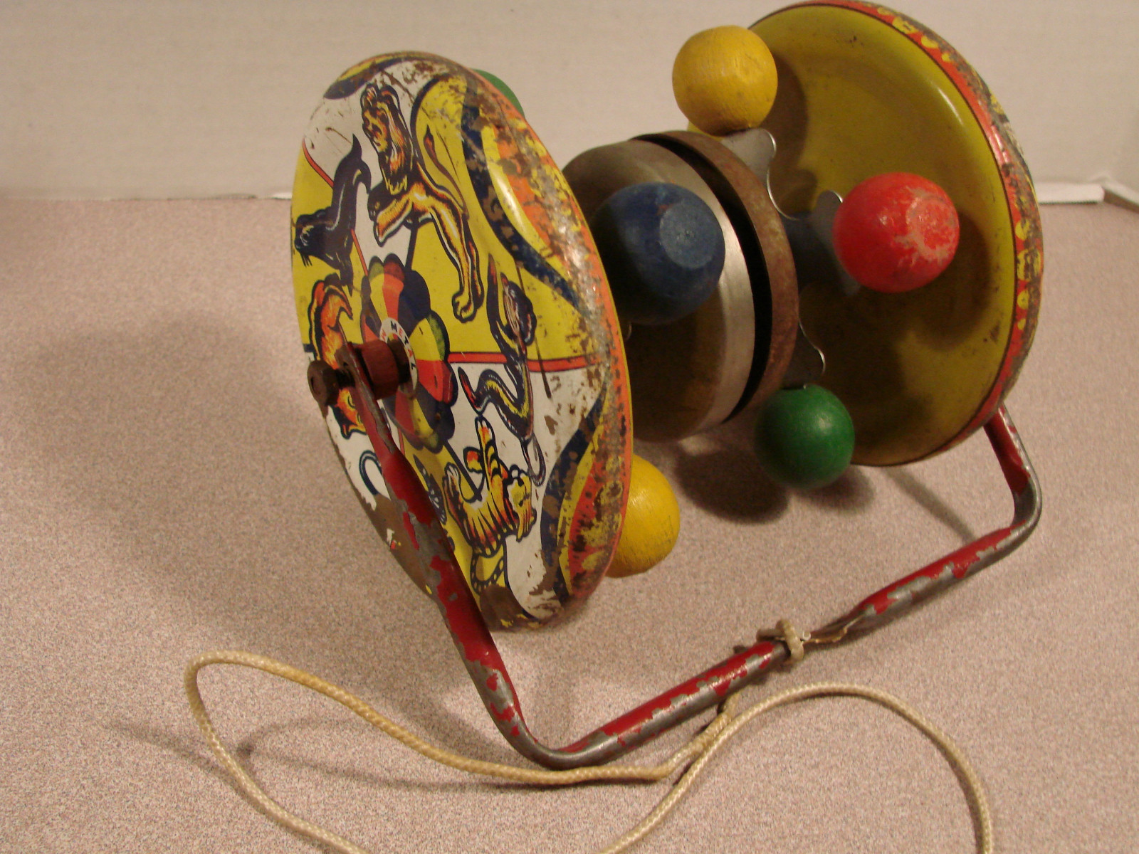 Vintage Metal Pull Toy w/Circus Animal Theme.