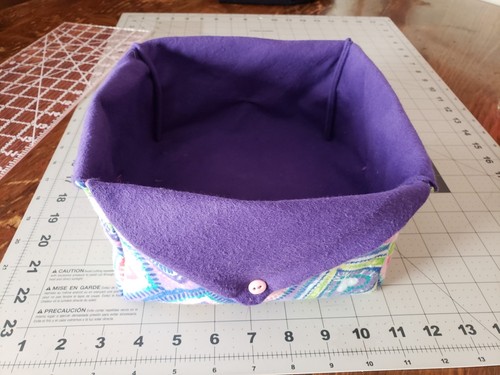 Handmade Flannel Basket Multi color hearts and DK purple /tie dye look