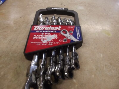 Duralast 64-125 6 pc Flex-Head Ratchet Wrench Set - SAE New