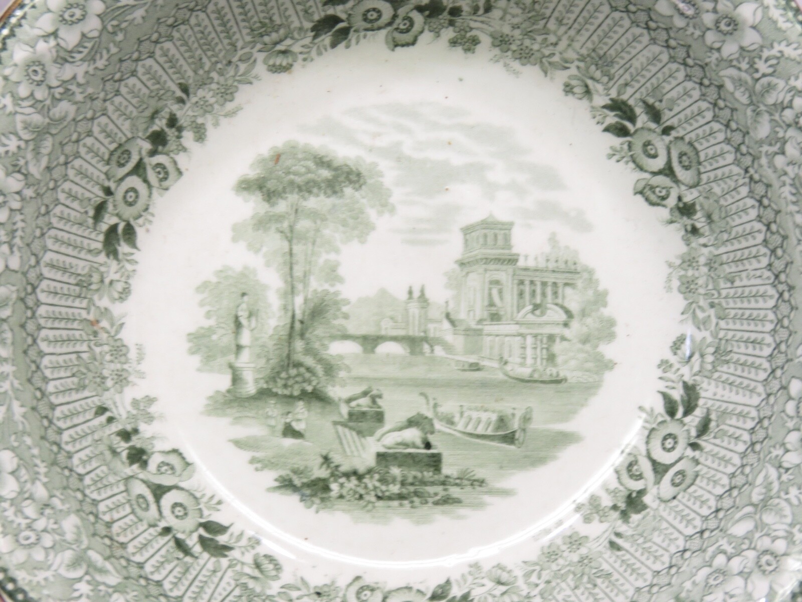 Antique Ridgway Green Grecian Transferware Serving Vegetable Bowl 8..5