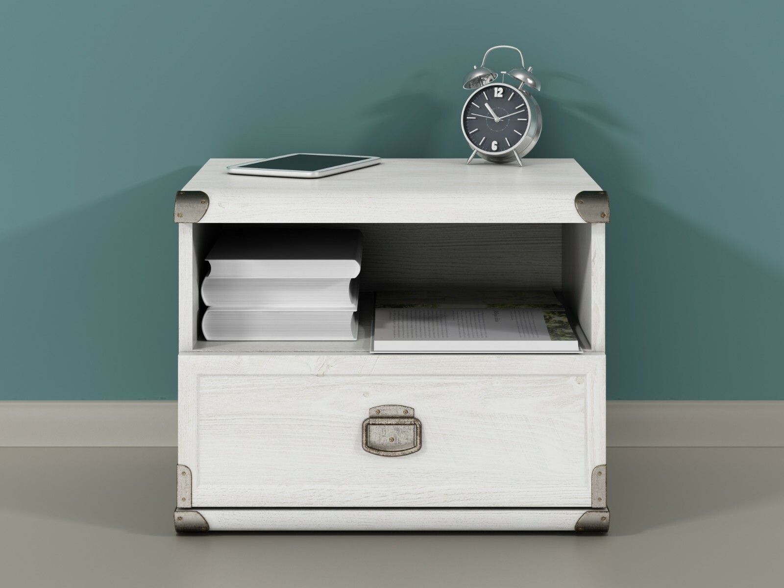 White Wood Effect Bedside Table Cabinet Nightstand Drawer Rustic