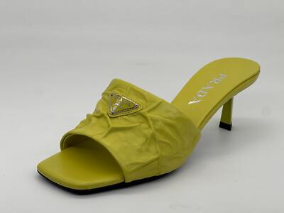 PRADA　オルゴール　（非売品） PRADA Signature Logo Antique Crinkled Leather Mules Sandals