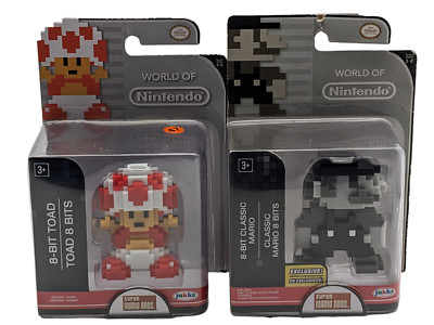 Jakks World Of Nintendo Mario 8-Bit Toad & Classic Mario 2.5'' Figure-Free Ship